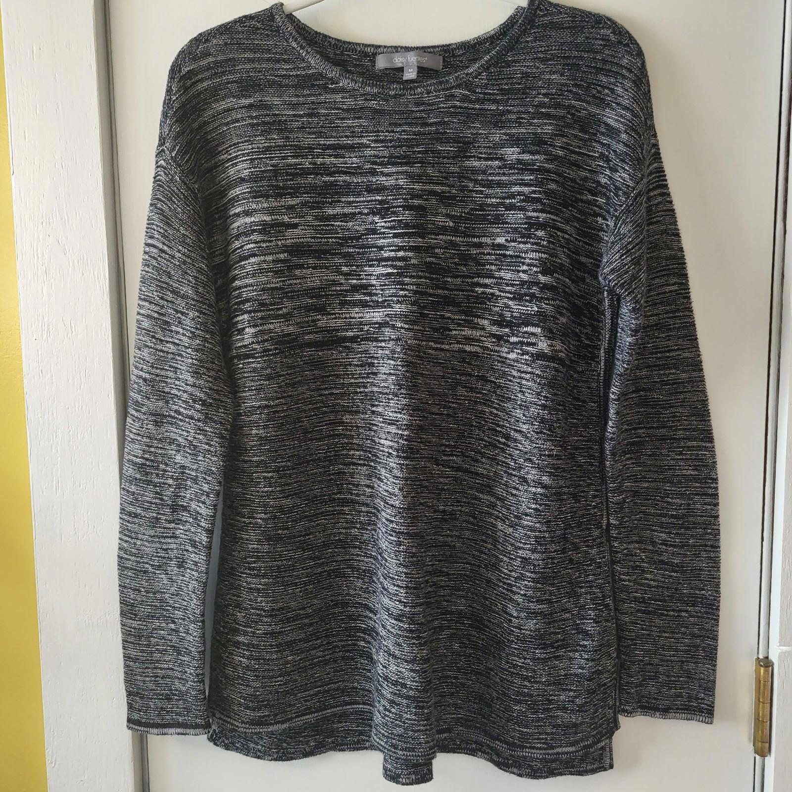 Daisy Fuentes Black & White Marled Knit Crewneck Long-Sleeve Tunic Sweater Med W